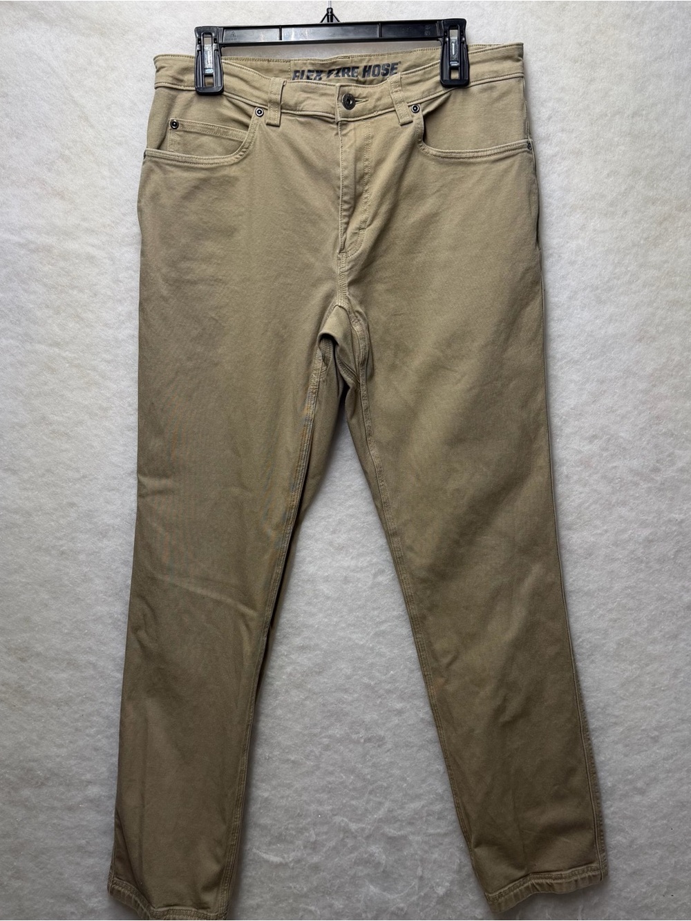 Duluth Trading Co Men 34x34 Flex Fire Hose 5-Pocket Canvas Slim Fit Pants Tan